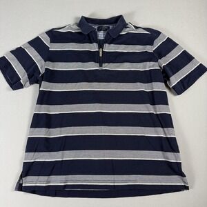 Paul & Shark Polo Shirt Mens Medium Navy‎ Blue Gray Striped Yachting Zip Cotton
